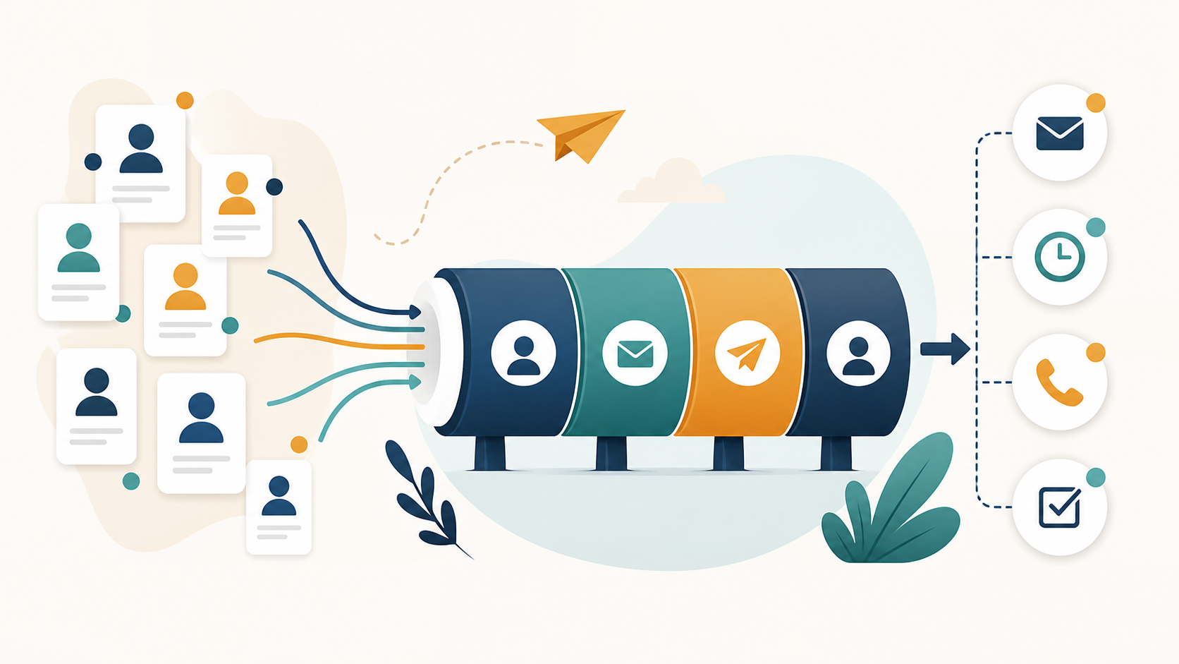 Email outreach CRM workflow moving contacts into a sales pipeline