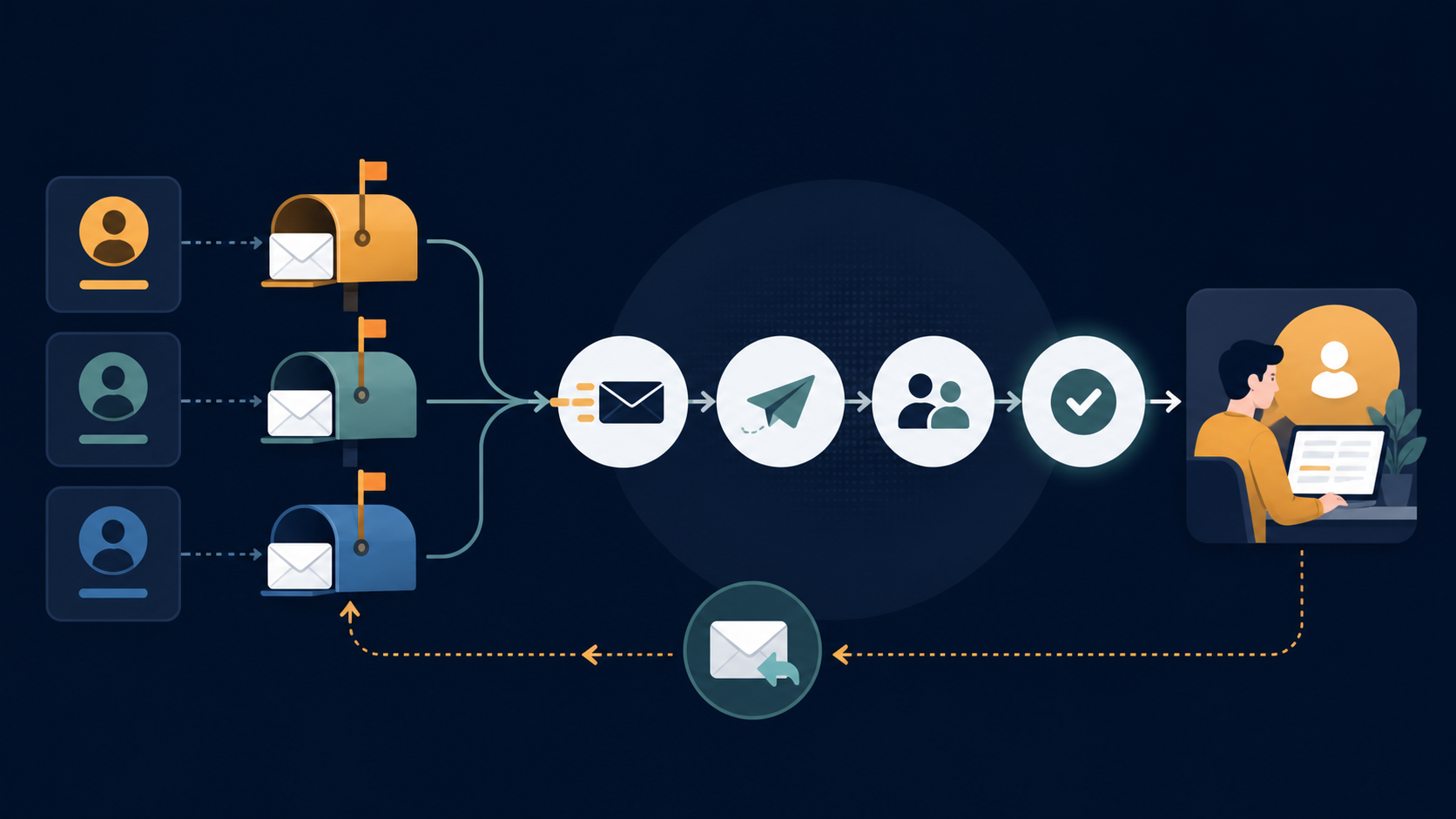 Sender accounts connected to an outreach campaign and a human reply task